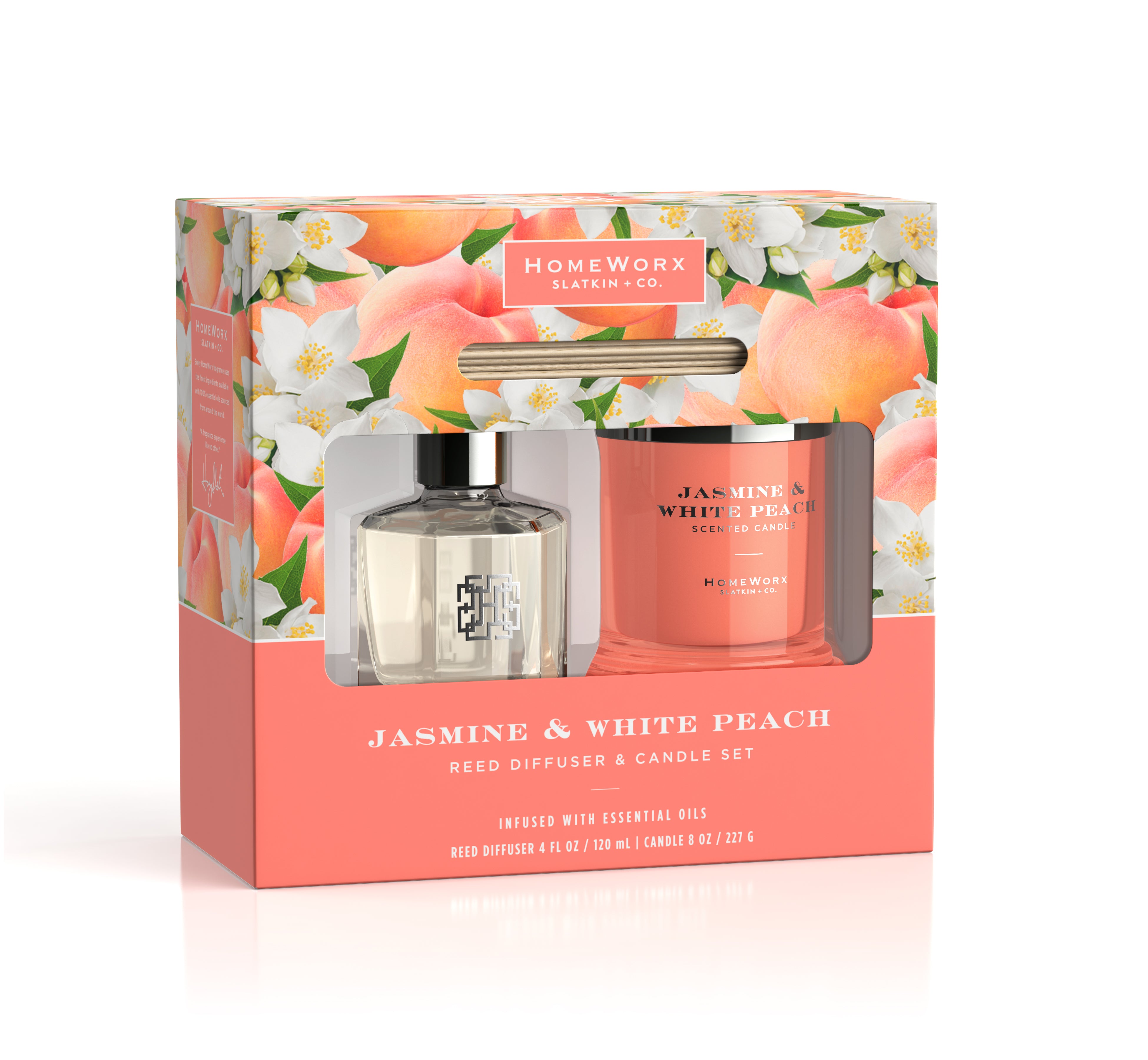 Jasmine & White Peach Candle & Reed Diffuser Gift Set – Slatkin + Co.