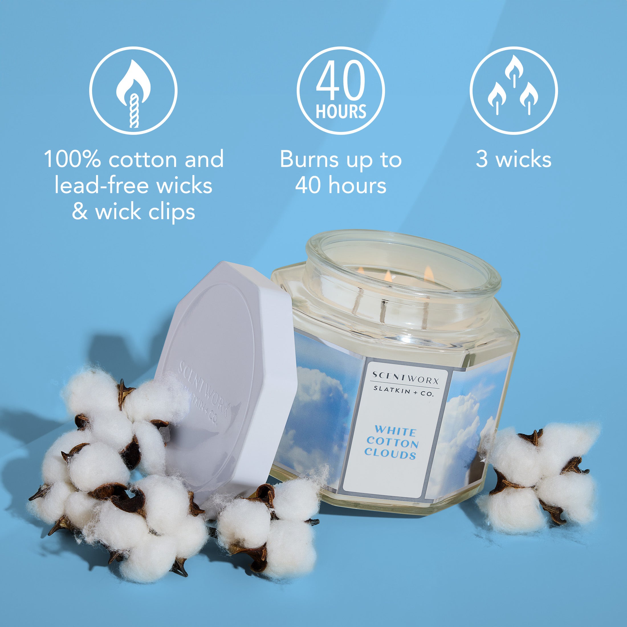 ScentWorx White Cotton Clouds 3-Wick Candle – Slatkin + Co.