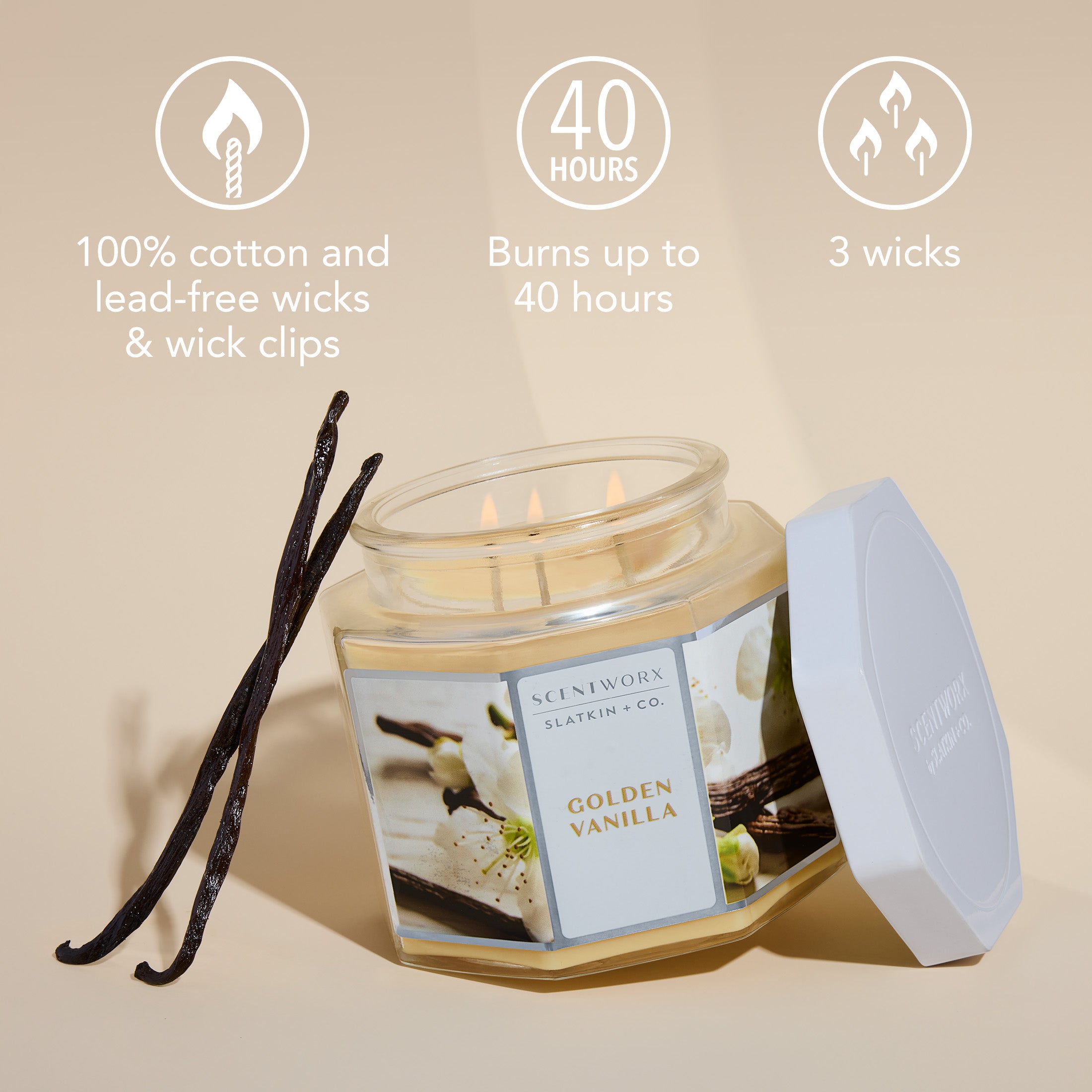 MONNALI SLAT CREAM 3本セット ScentWorx Golden Vanilla 3-Wick Candle – Slatkin + Co.