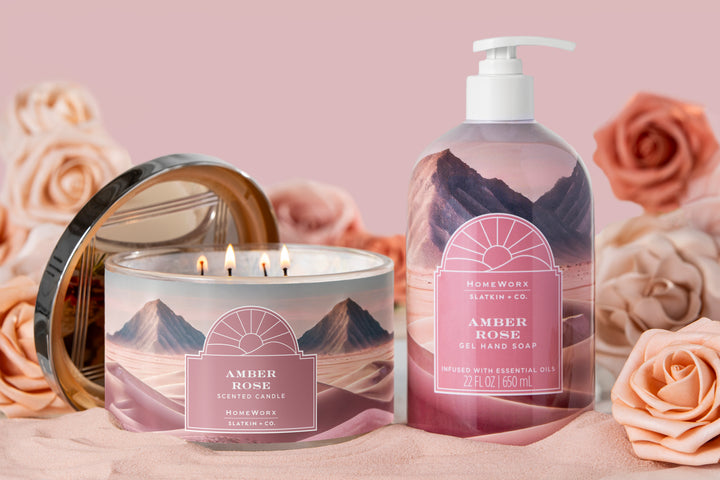 Amber Rose 4-wick Candle & Hand Soap Set