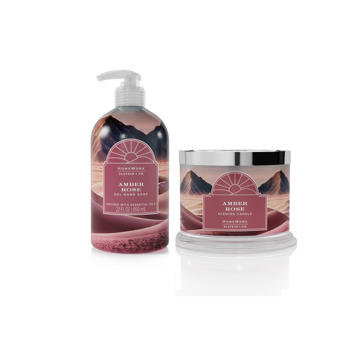 Amber Rose 4-wick Candle & Hand Soap Set