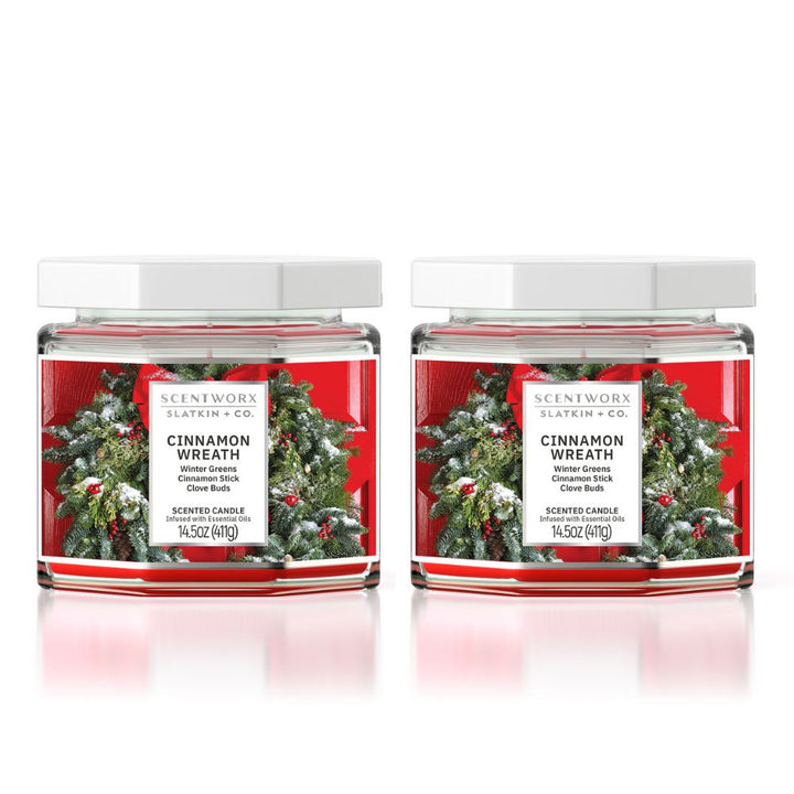 ScentWorx Cinnamon Wreath Set of Two 3-Wick Candles