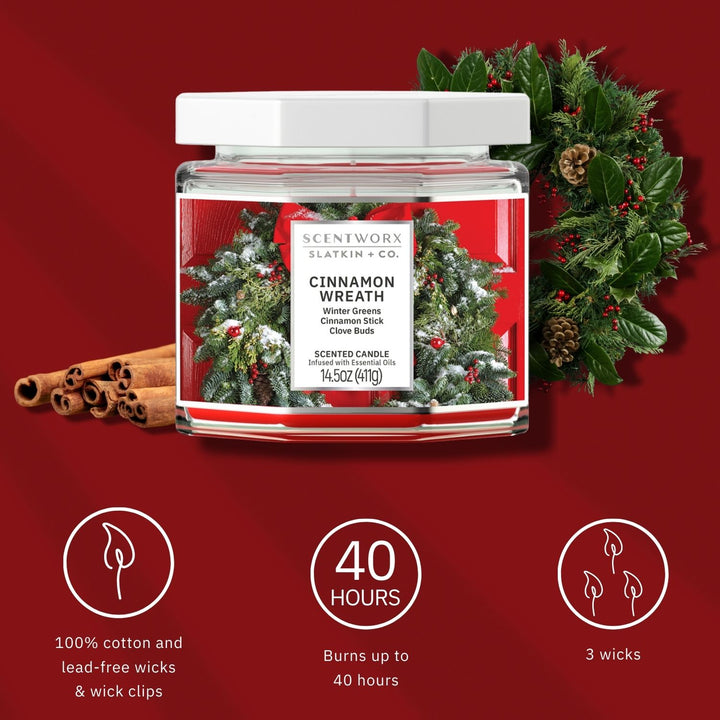 ScentWorx Cinnamon Wreath Set of Two 3-Wick Candles