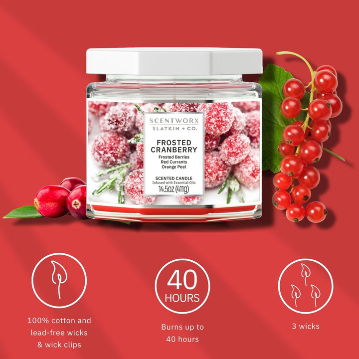 ScentWorx Frosted Cranberries Set of Two 3-Wick Candles