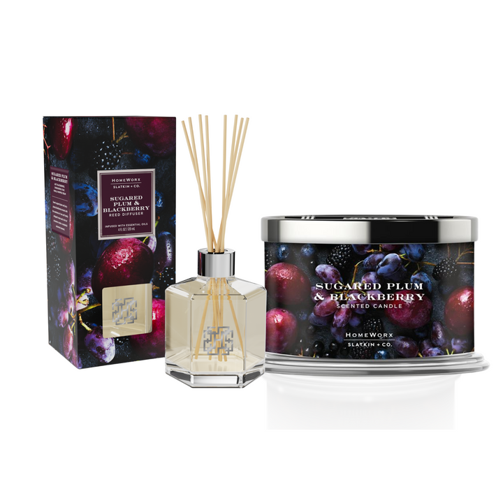 Sugared Plum & Blackberry 4-Wick Candle w/ Reed Stick Diffuser